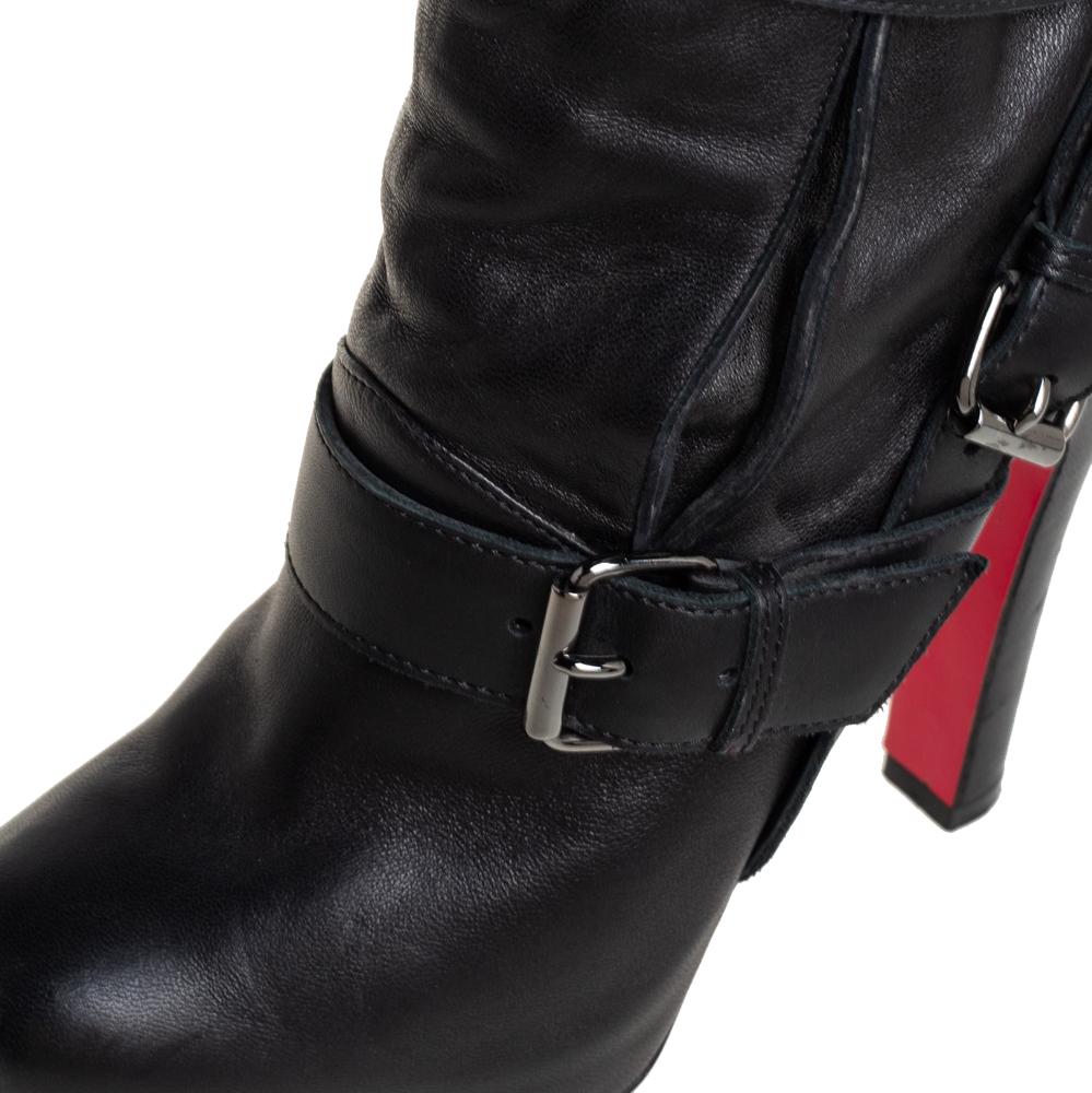 Christian Louboutin Black Leather Guerriere Platform Ankle Boots Size 37.5 1