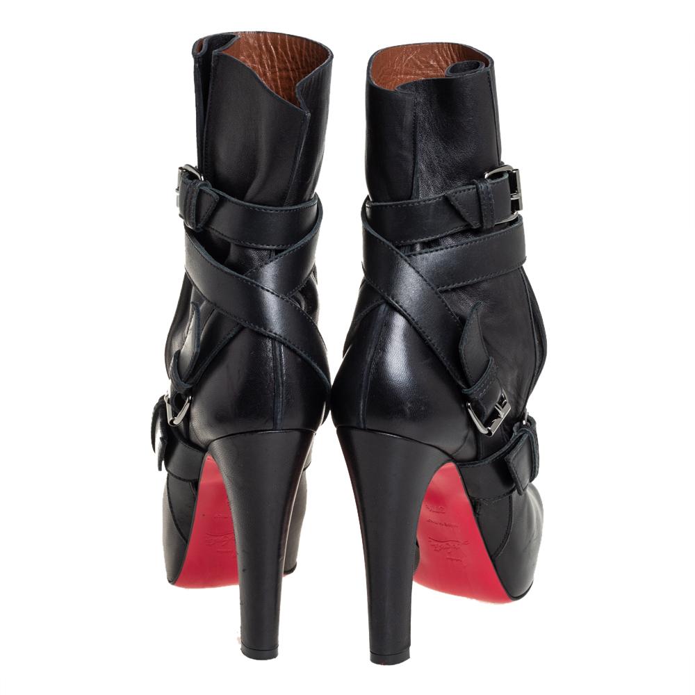 Christian Louboutin Black Leather Guerriere Platform Ankle Boots Size 37.5 2