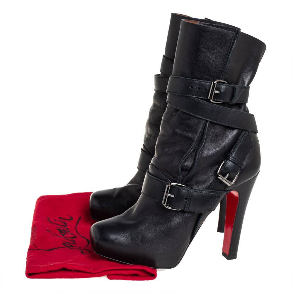 Christian Louboutin Black Leather Guerriere Platform Ankle Boots Size 37.5 4