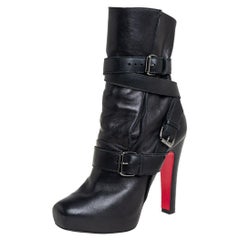 Christian Louboutin Black Leather Guerriere Platform Ankle Boots Size 37.5
