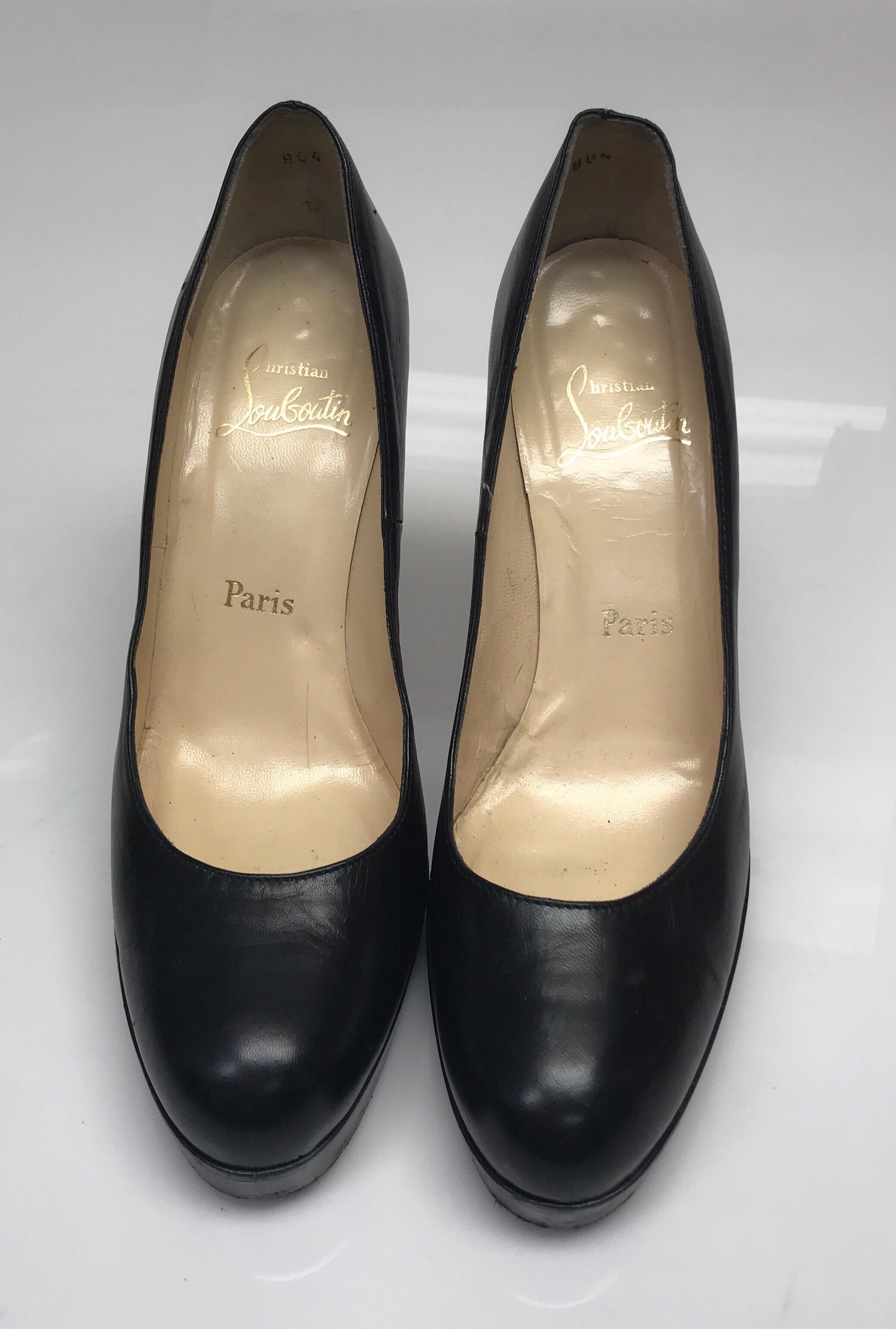 Christian Louboutin Black Leather High Heel-39. These Christian Louboutin pumps are in great condition. There is barely any sign of use, with exception to a few very minor scratches to the leather that are not noticeable. The bottoms of the heels