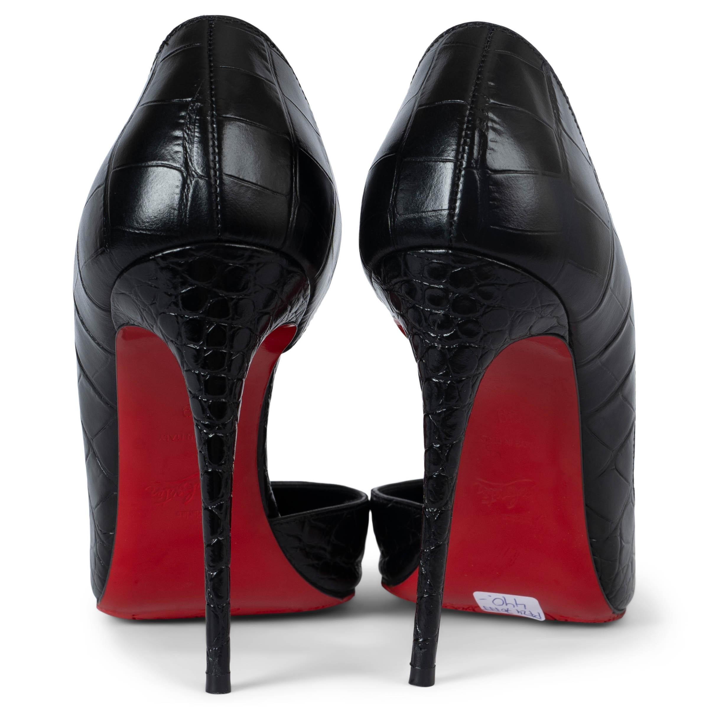 Women's CHRISTIAN LOUBOUTIN black leather IRIZIA 100 CROC Pumps Shoes 39 For Sale