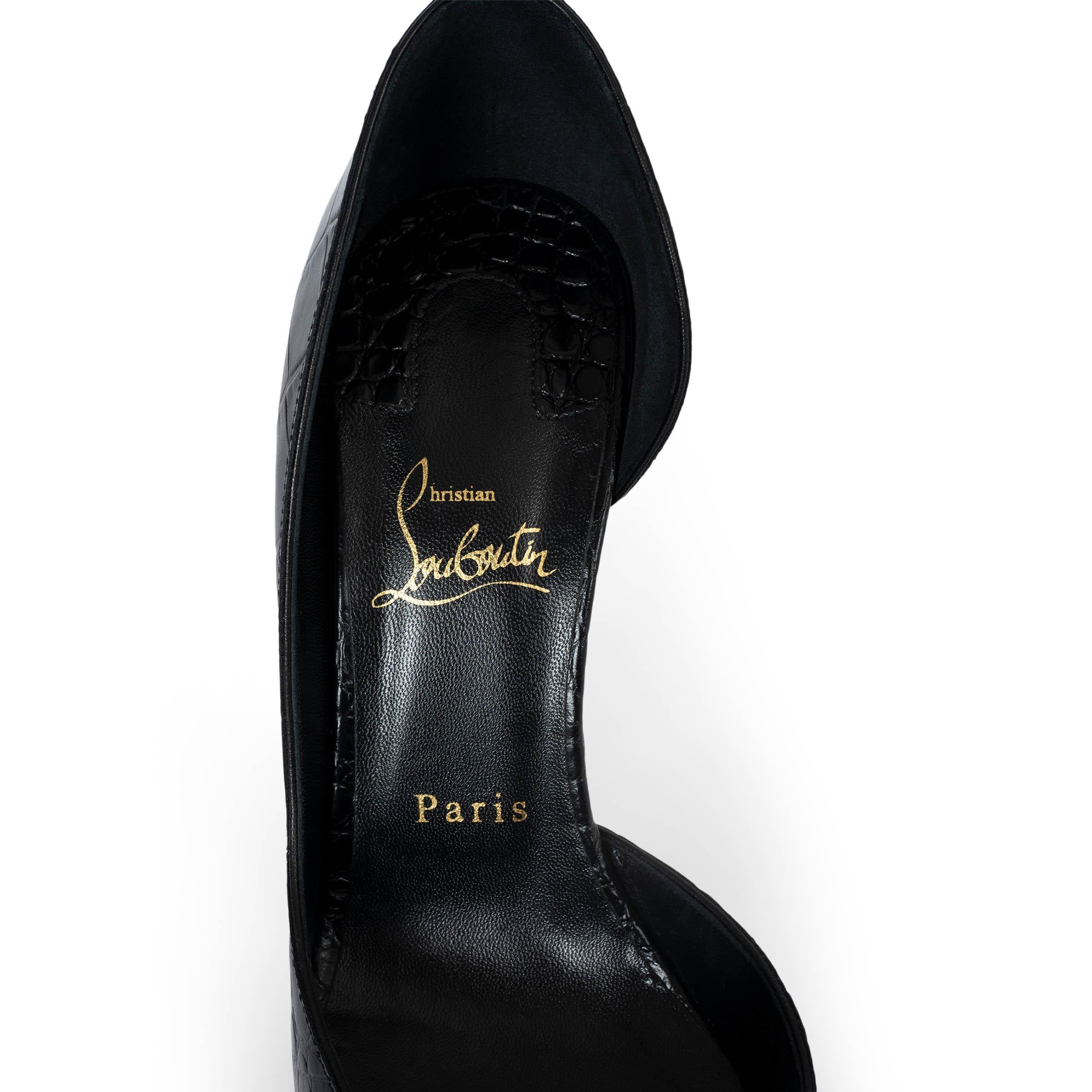 CHRISTIAN LOUBOUTIN black leather IRIZIA 100 CROC Pumps Shoes 39 For Sale 2