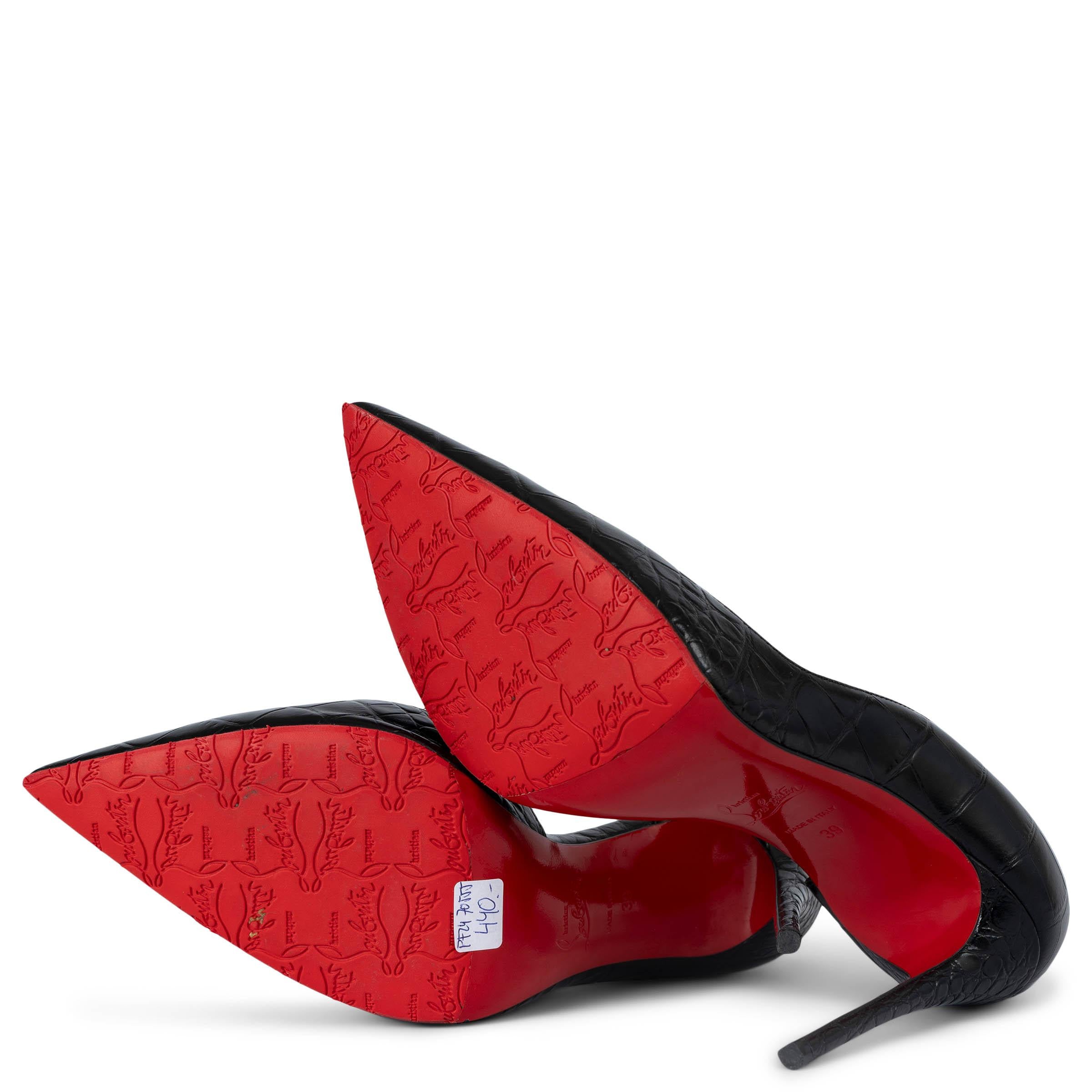 CHRISTIAN LOUBOUTIN black leather IRIZIA 100 CROC Pumps Shoes 39 For Sale 3
