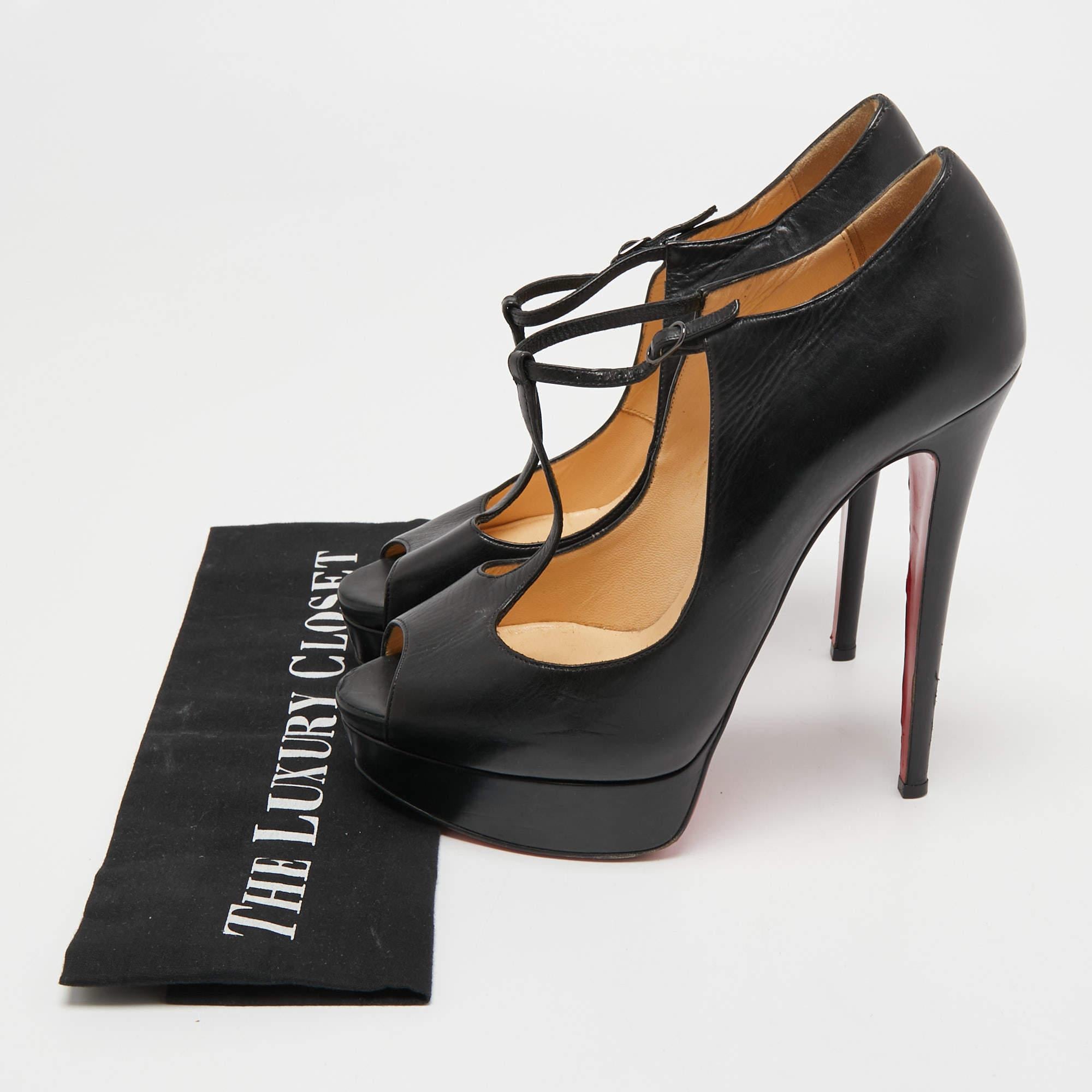 Christian Louboutin Black Leather Jilopa Platform Sandals Size 39 6