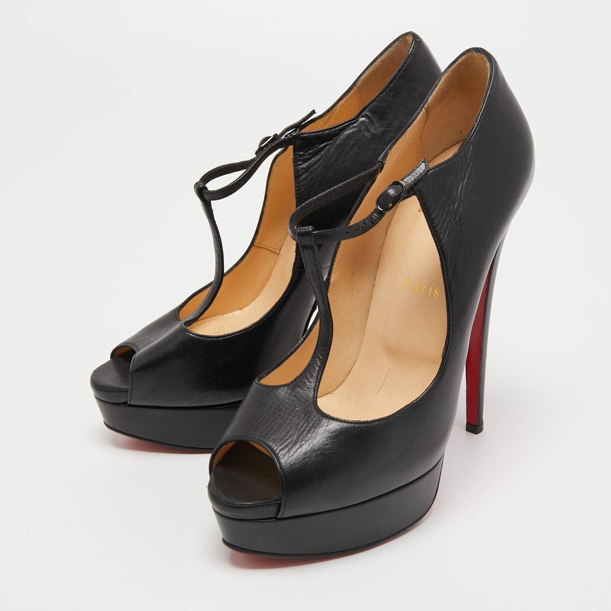 Christian Louboutin Black Leather Jilopa Platform Sandals Size 39 4