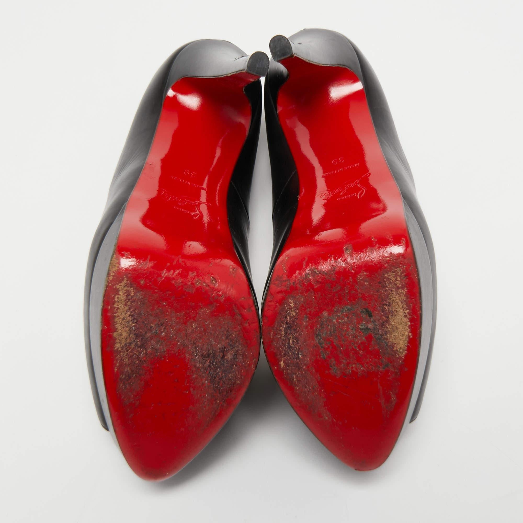 Christian Louboutin Black Leather Jilopa Platform Sandals Size 39 5