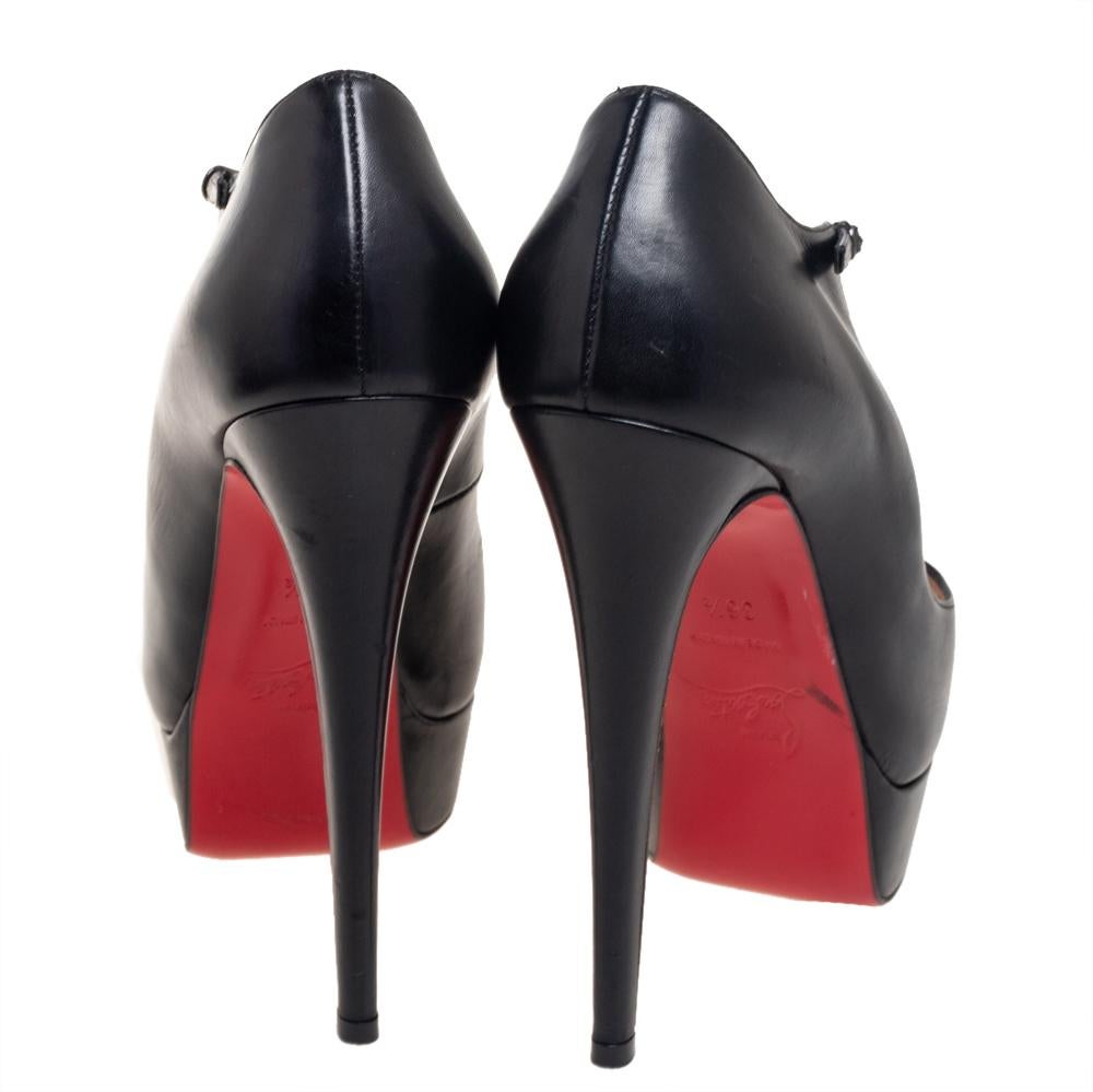Women's Christian Louboutin Black Leather Jilopa T Strap Platform Pumps Size 36.5