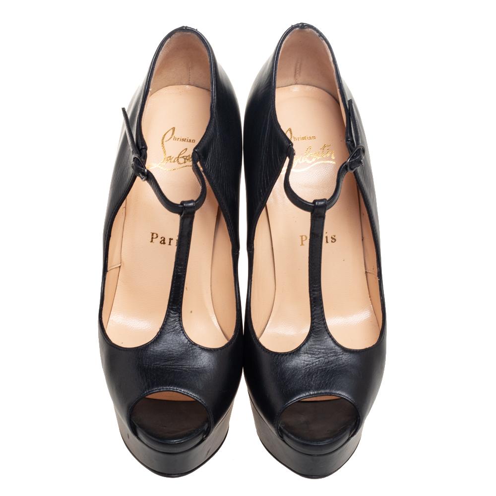 Christian Louboutin Black Leather Jilopa T Strap Platform Pumps Size 36.5 1