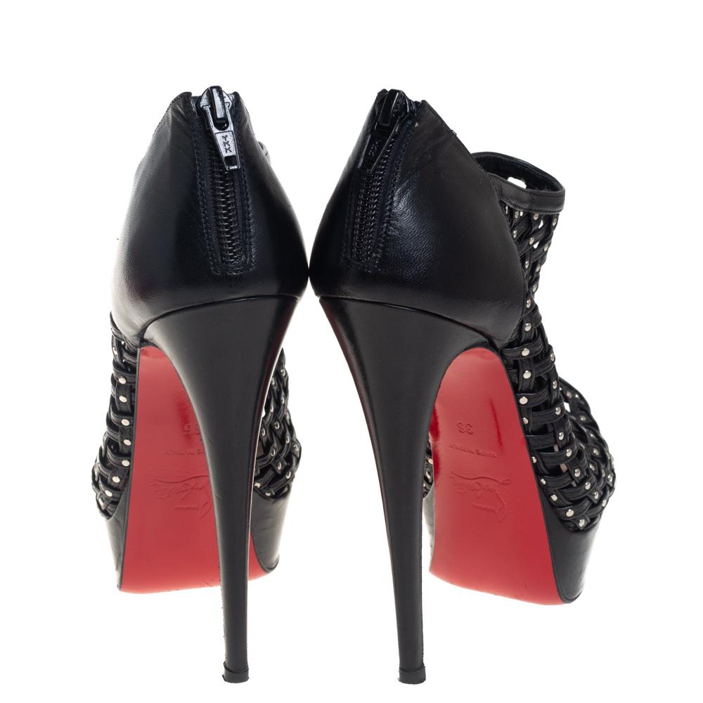 Christian Louboutin Black Leather Kasha Caged Booties Size 36 In Good Condition In Dubai, Al Qouz 2