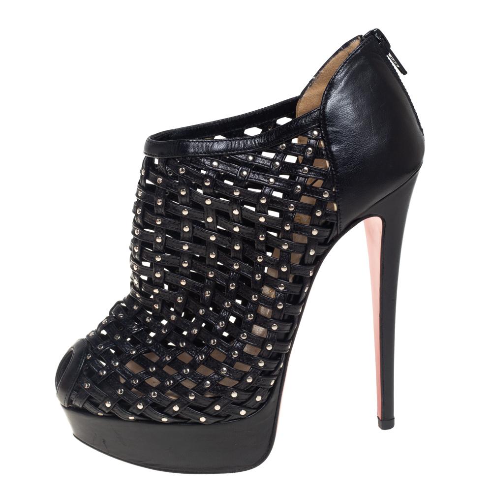 Christian Louboutin Black Leather Kasha Caged Booties Size 36 1