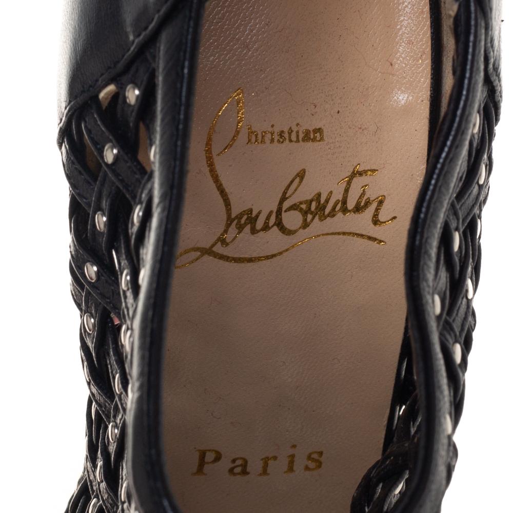 Christian Louboutin Black Leather Kasha Caged Booties Size 36 2