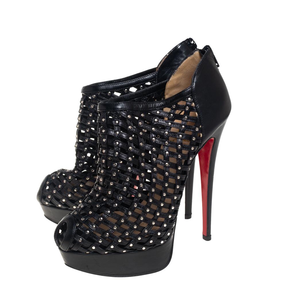 Christian Louboutin Black Leather Kasha Caged Booties Size 36 3