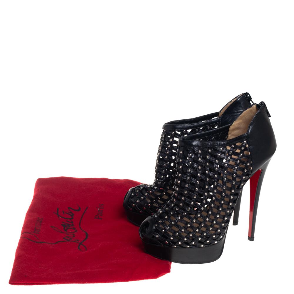 Christian Louboutin Black Leather Kasha Caged Booties Size 36 4