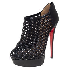 Christian Louboutin Black Leather Kasha Caged Booties Size 36