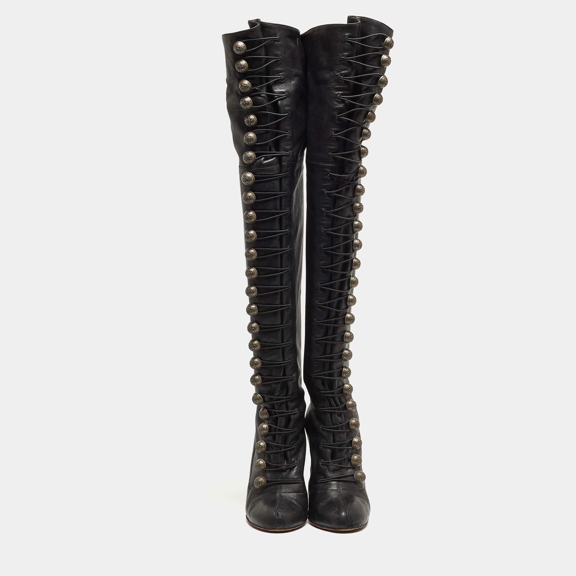 Christian Louboutin Black Leather Knee Length Boots Size 40 For Sale 4