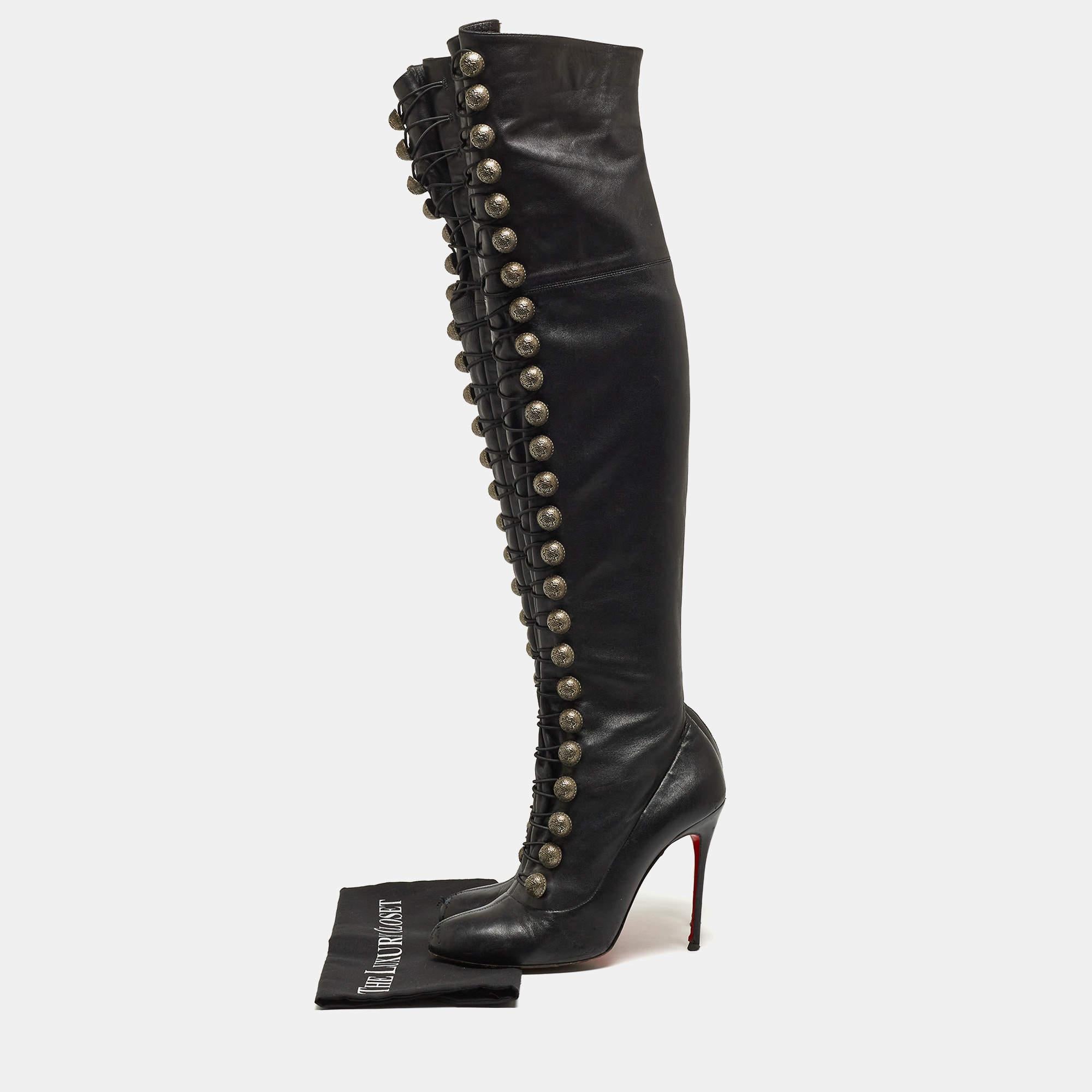 Christian Louboutin Black Leather Knee Length Boots Size 40 For Sale 5