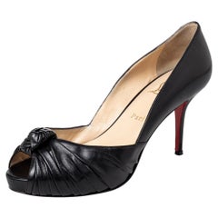 Christian Louboutin Black Leather Knot Peep Toe Pumps Size 39