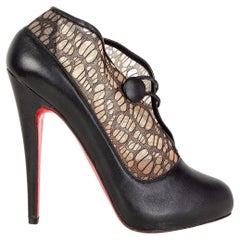 CHRISTIAN LOUBOUTIN black leather & LACE Ankle Boots Shoes 36.5