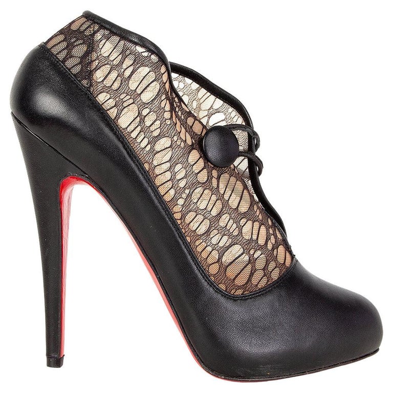 CHRISTIAN LOUBOUTIN black leather and LACE Ankle Boots Shoes 36.5