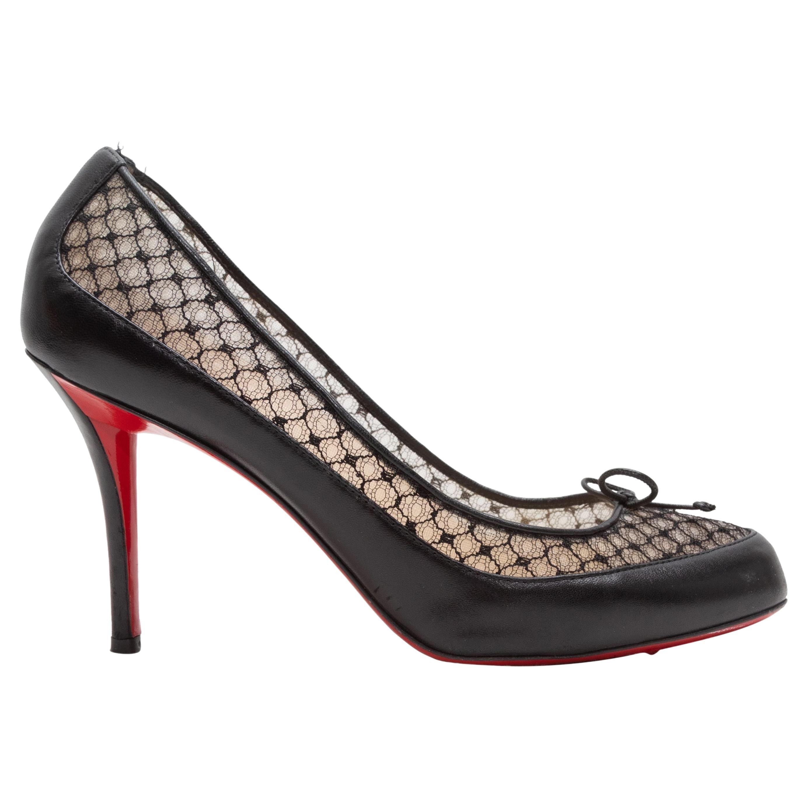 Christian Louboutin Black Leather and Lace Pumps For Sale at 1stDibs