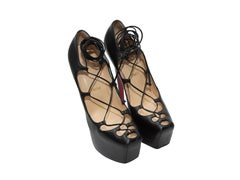 Christian Louboutin Black Leather Lace-Up Platform Pumps