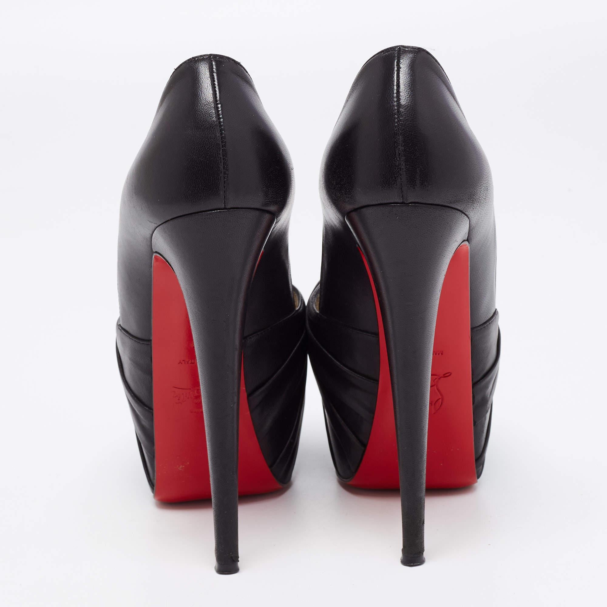 Christian Louboutin Black Leather Lady Gres Knotted 20th Anniversary Peep-Toe Pl In Good Condition For Sale In Dubai, Al Qouz 2