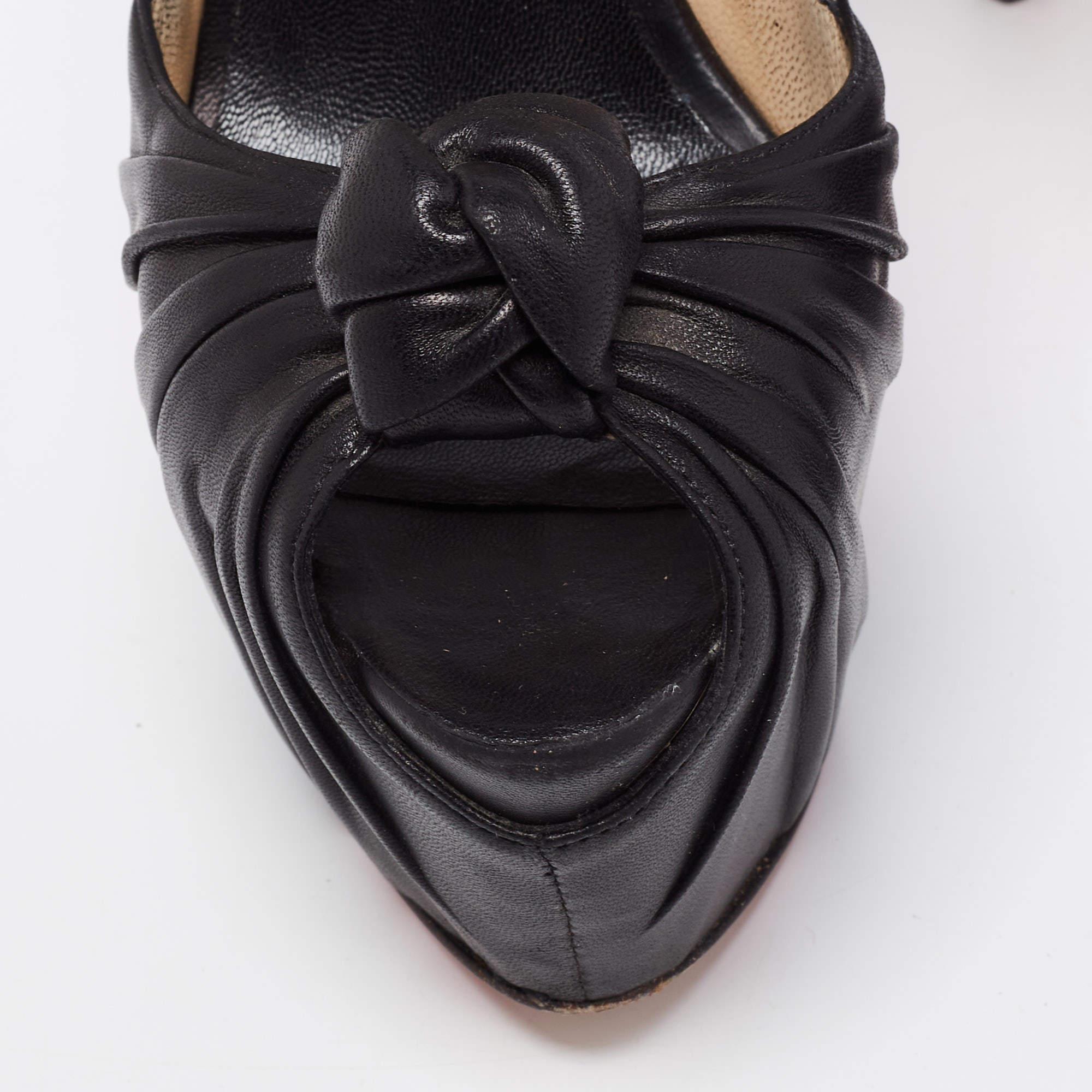 Women's Christian Louboutin Black Leather Lady Gres Knotted 20th Anniversary Peep-Toe Pl For Sale
