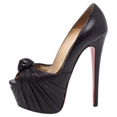 Christian Louboutin Black Leather Lady Gres Knotted 20th Anniversary Peep-Toe Pl