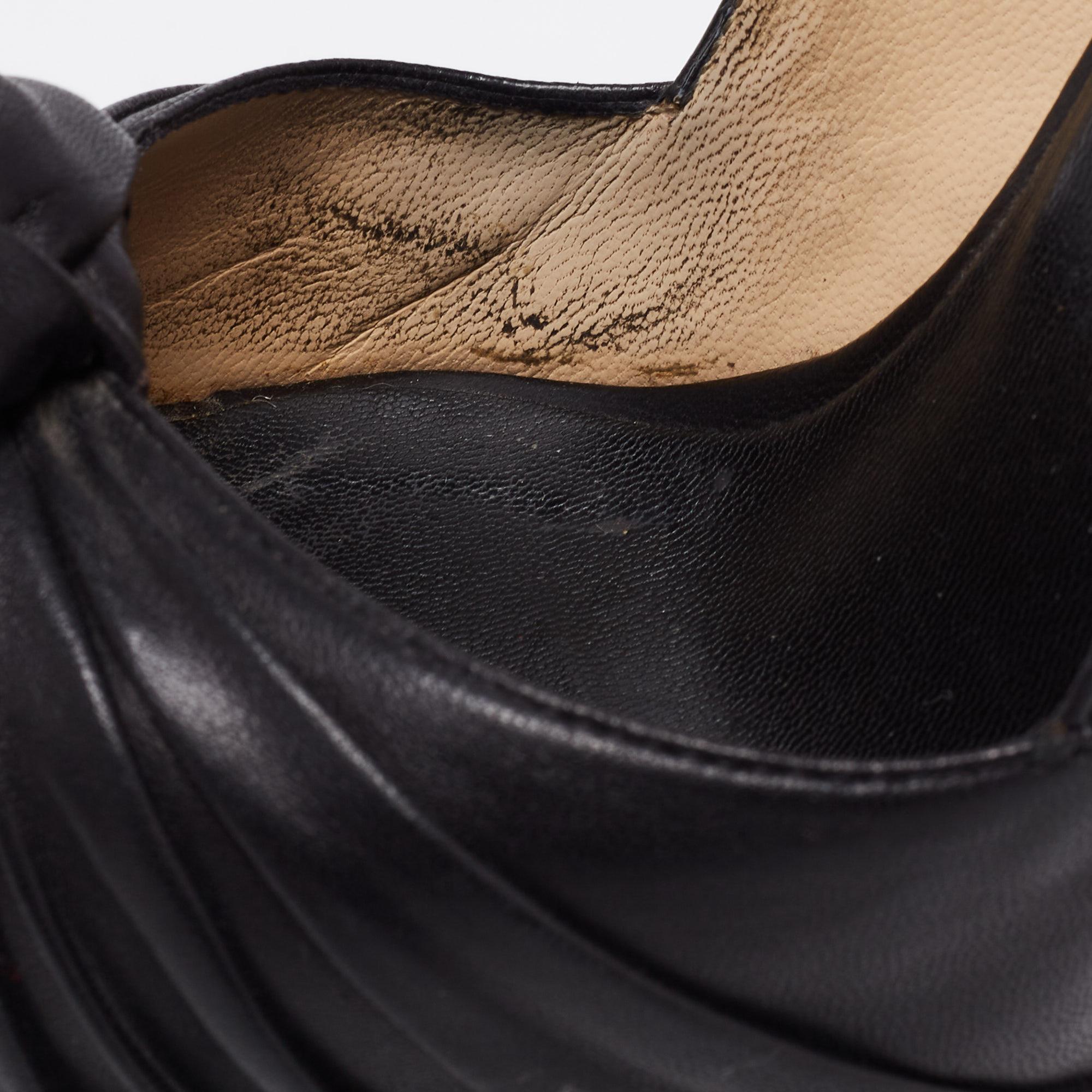 Christian Louboutin Black Leather Lady Gres Peep-Toe Platform Pumps Size 37 For Sale 1