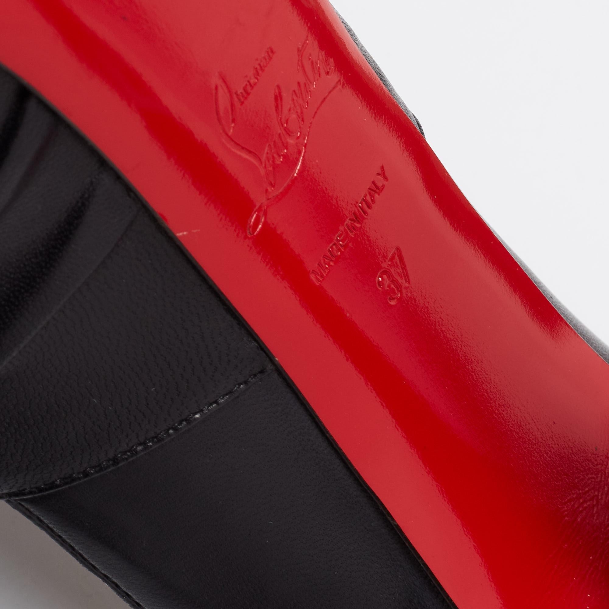 Christian Louboutin Black Leather Lady Gres Peep-Toe Platform Pumps Size 37 For Sale 2
