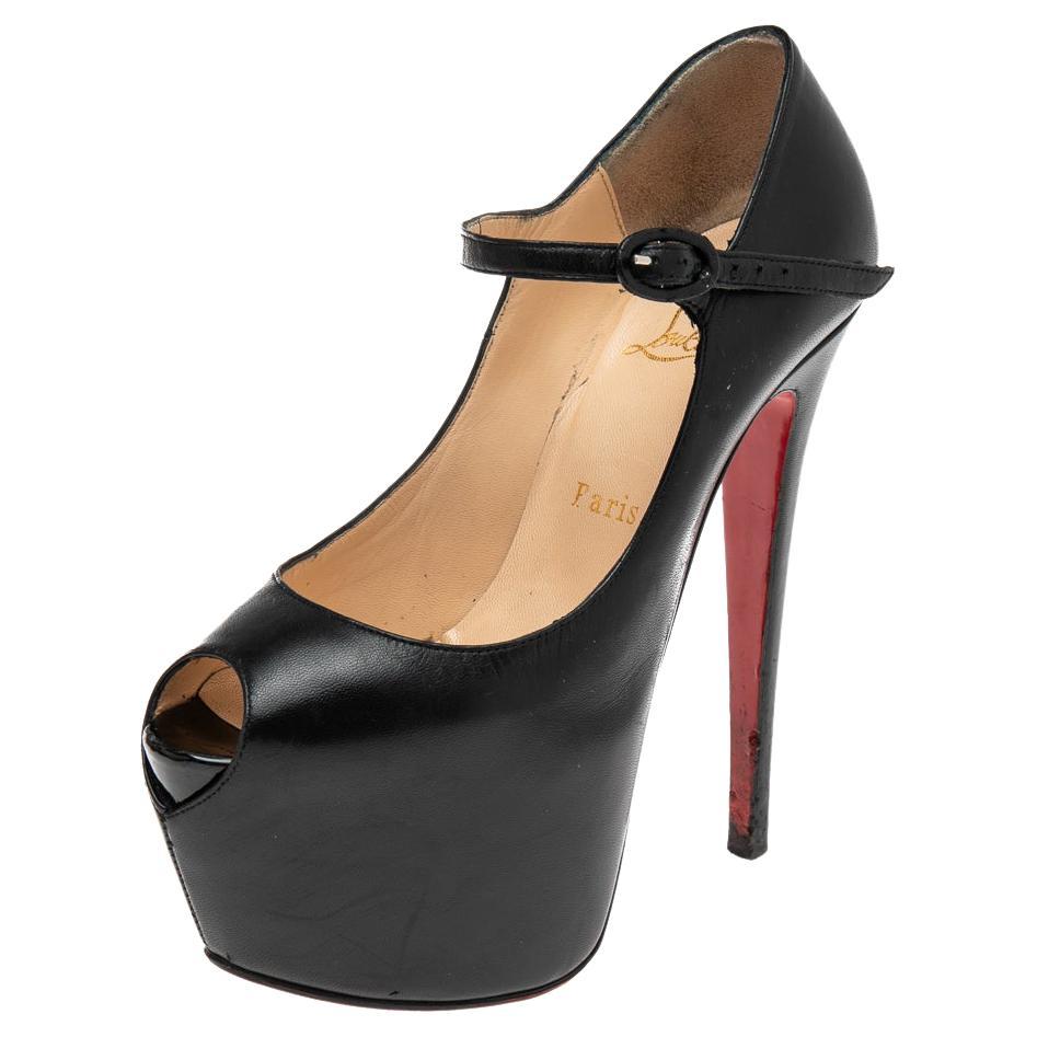 Christian Louboutin Black Leather Lady Highness Daf Mary Jane Pumps Size 36.5