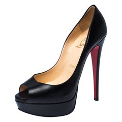 Christian Louboutin Black Leather Lady Peep Toe Pumps Size 36.5