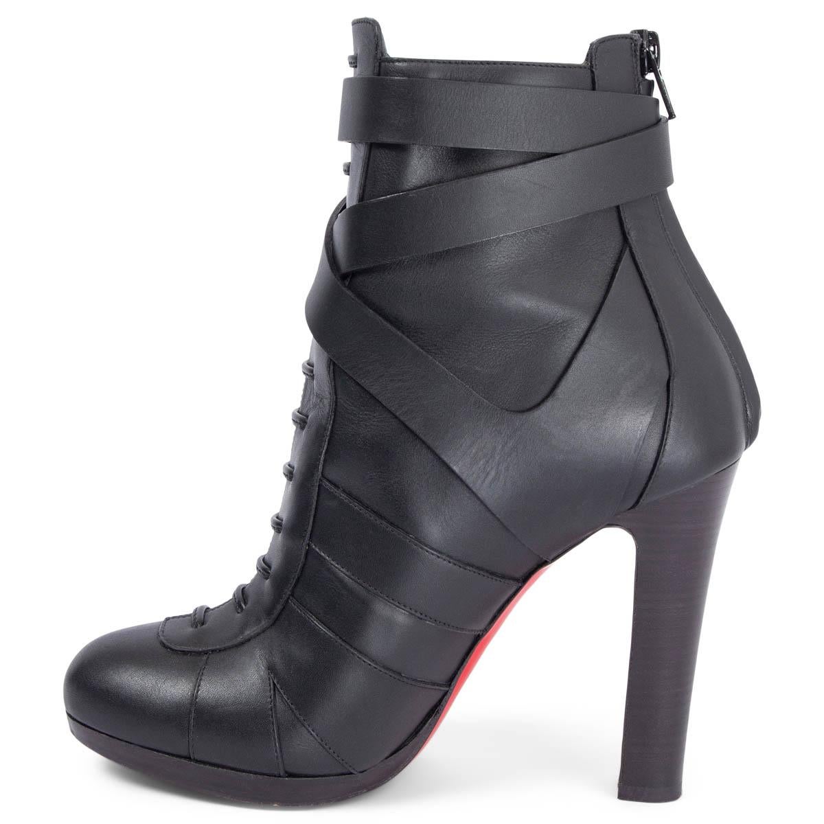 Women's CHRISTIAN LOUBOUTIN black leather LAMU 120 Ankle Boots Shoes 38.5 For Sale