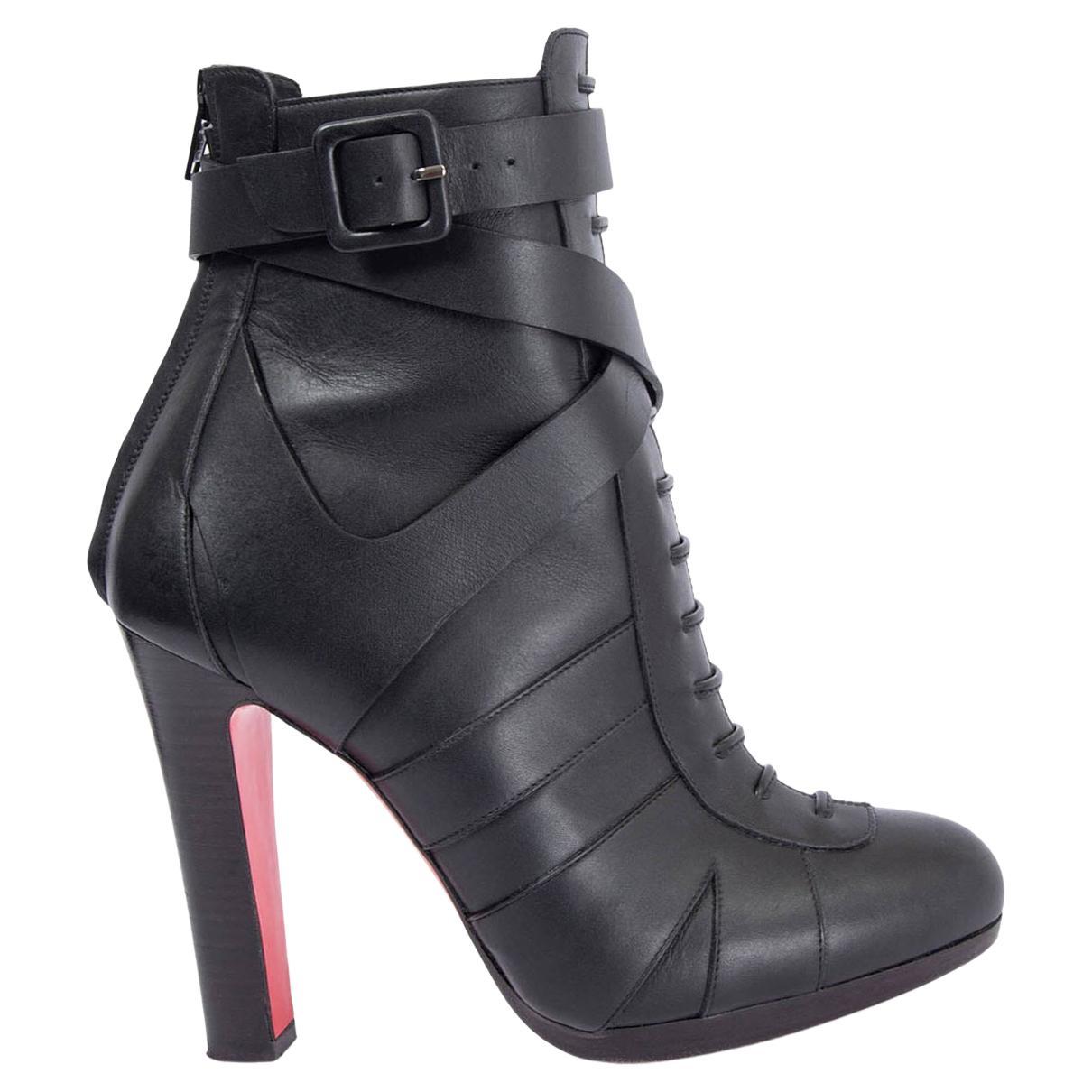 CHRISTIAN LOUBOUTIN black leather LAMU 120 Ankle Boots Shoes 38.5 For Sale