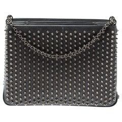 Christian Louboutin Black Leather Large Triloubi Spiked Shoulder Bag