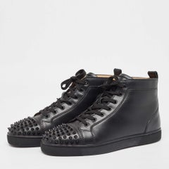 Christian Louboutin Black Leather Lou Spikes High Top Sneakers Size 42