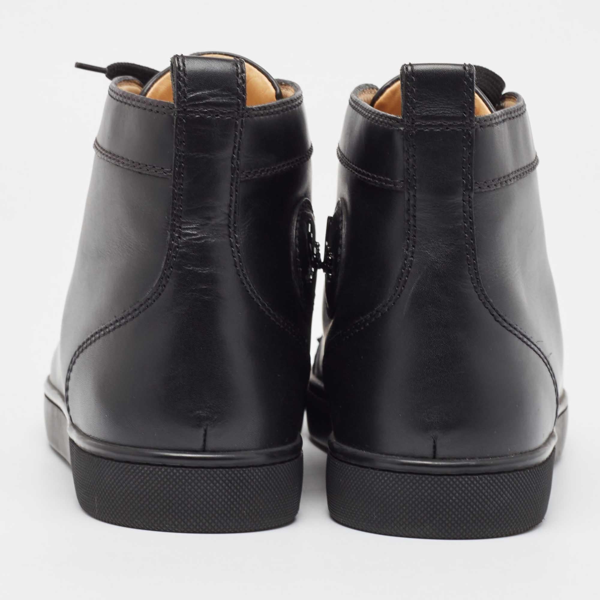 Christian Louboutin Black Leather Lou Spikes High Top Sneakers Size 42 For Sale 1