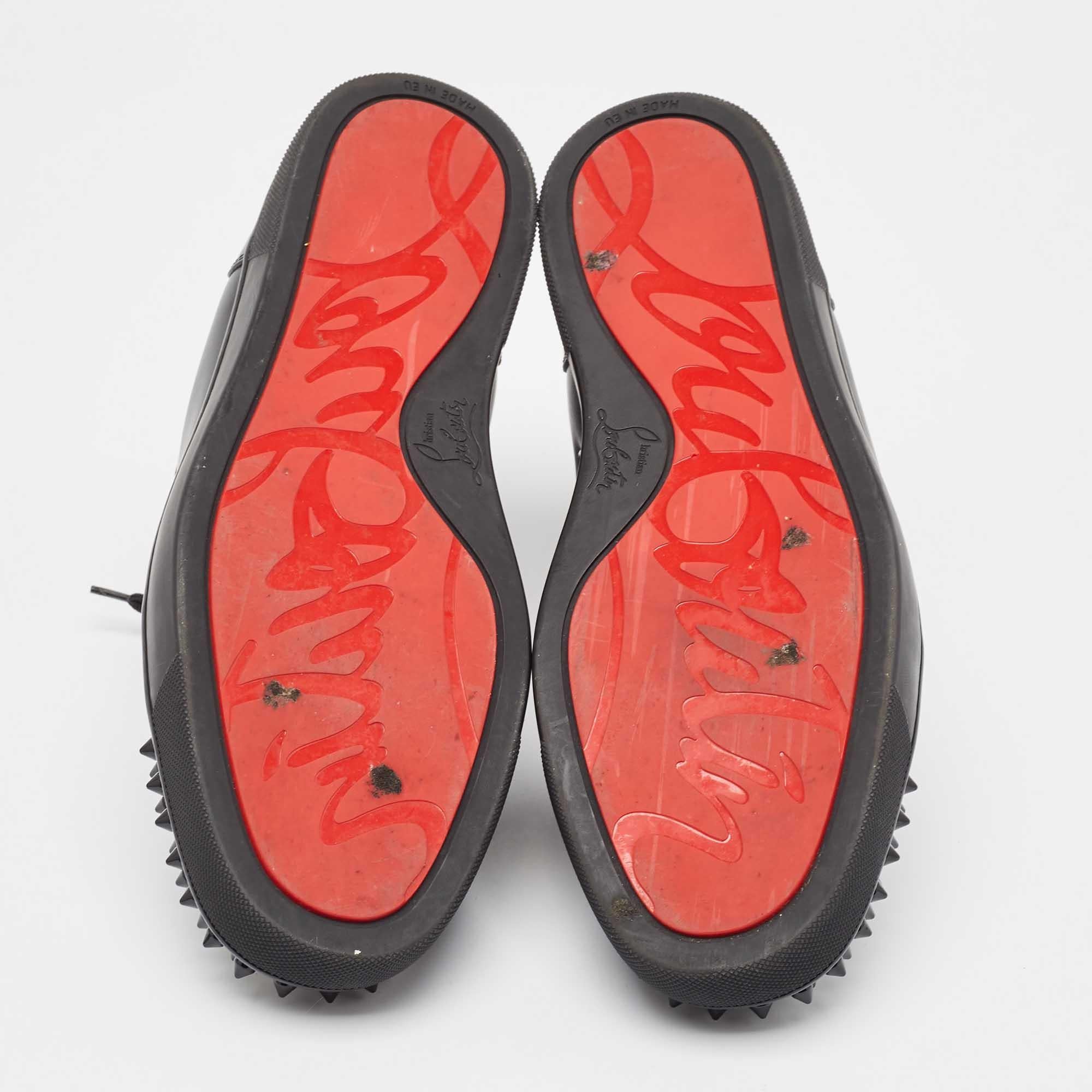 Christian Louboutin Black Leather Lou Spikes High Top Sneakers Size 42 For Sale 2