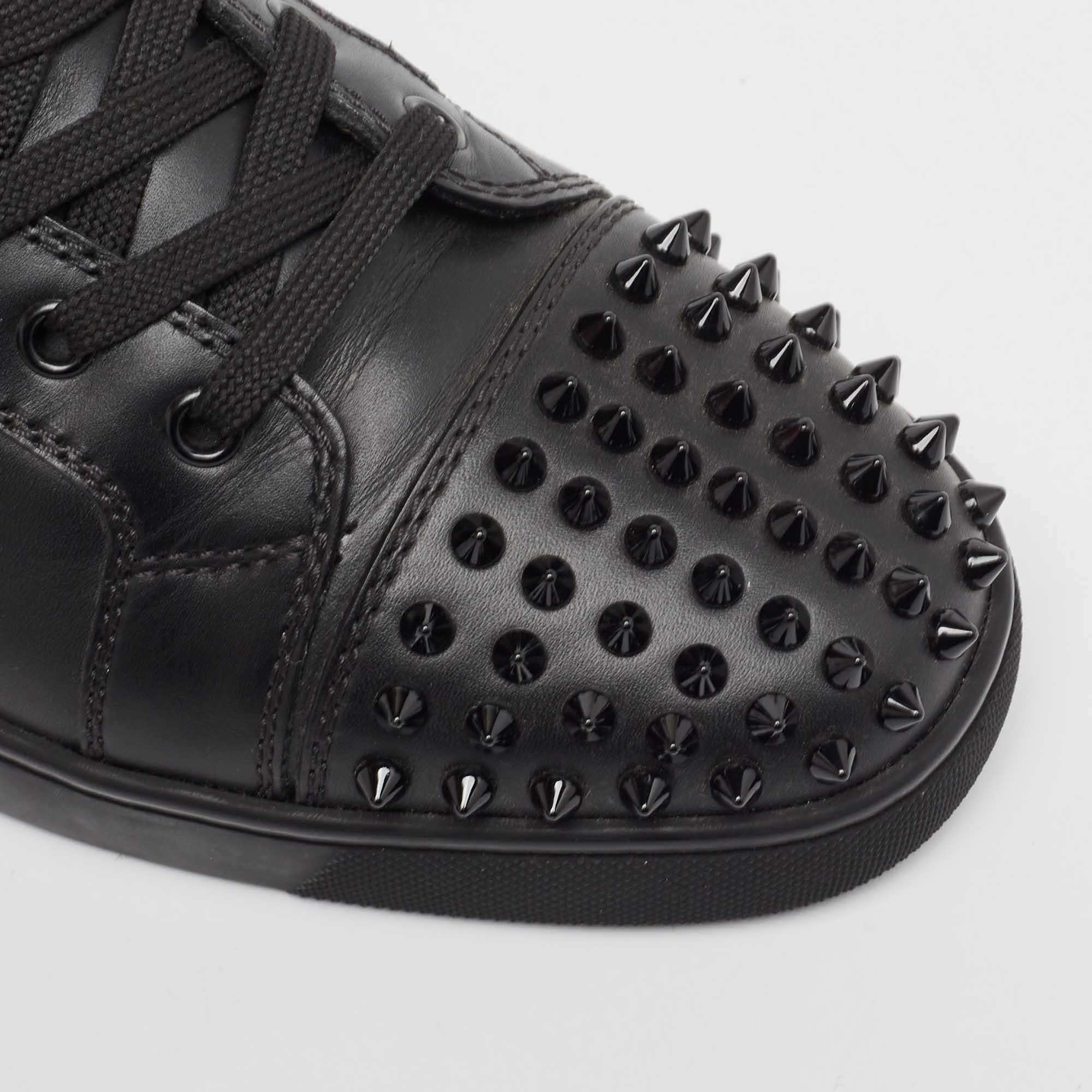 Christian Louboutin Black Leather Lou Spikes High Top Sneakers Size 42 For Sale 3
