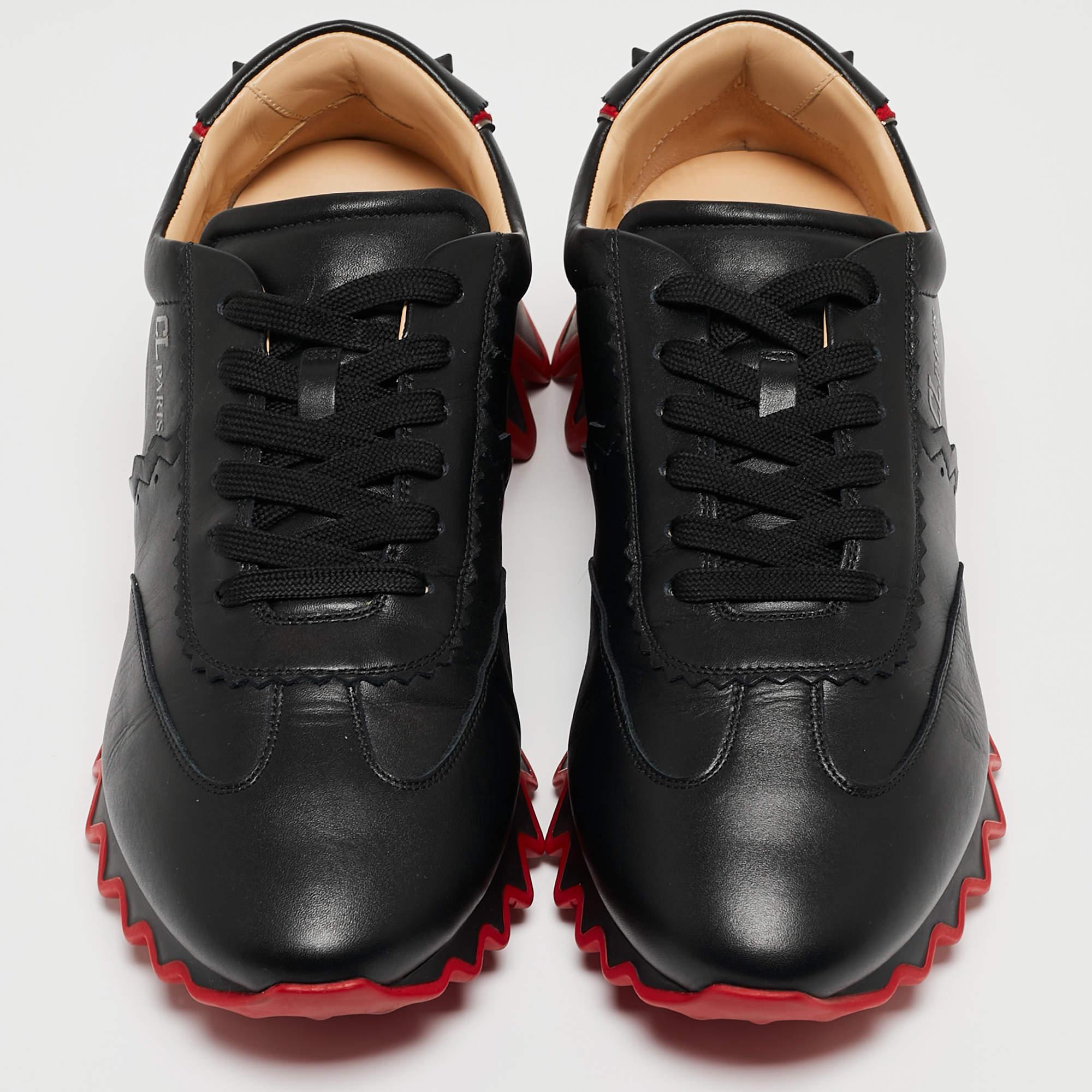 Christian Louboutin Black Leather Loubishark Sneakers Size 43 In Good Condition In Dubai, Al Qouz 2