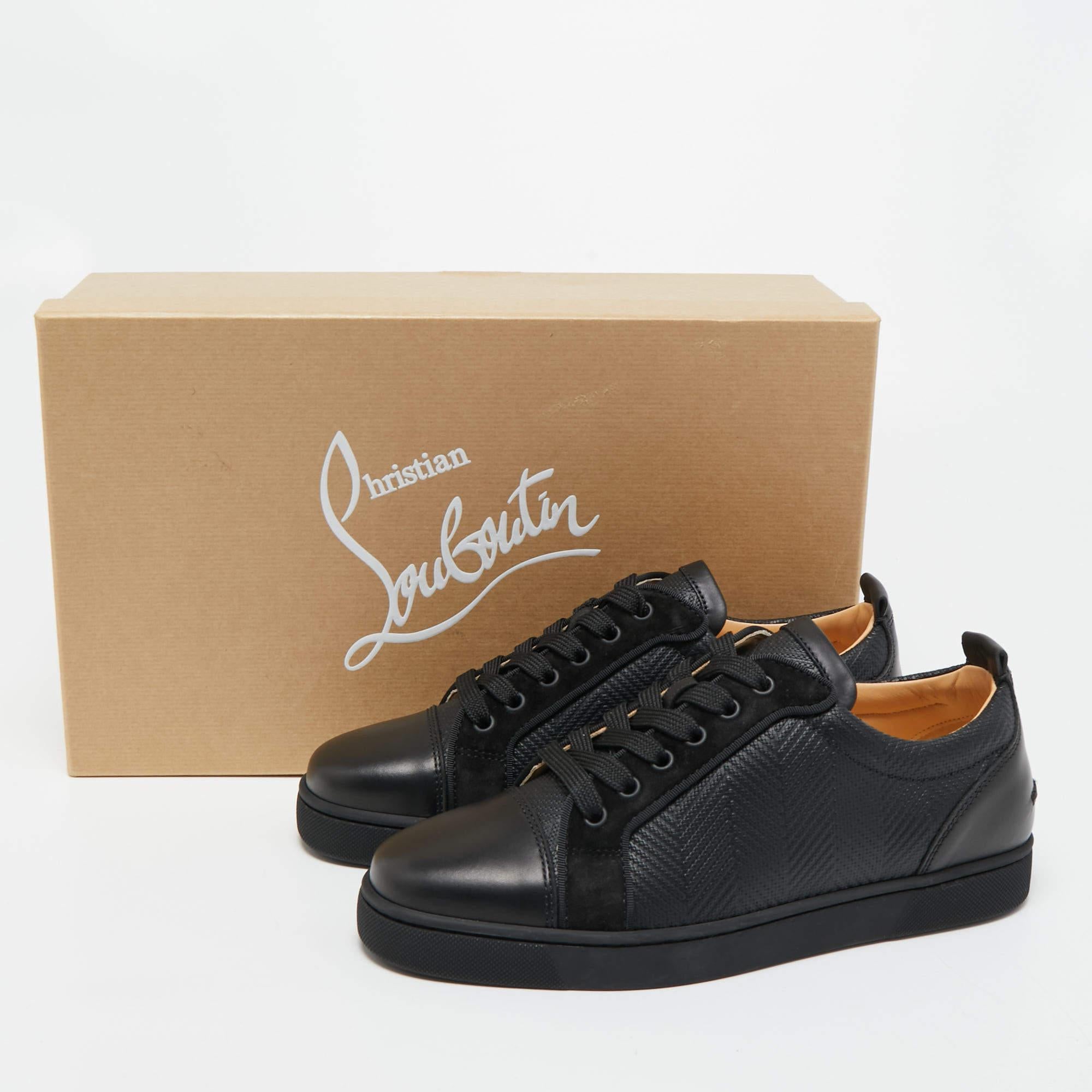 Christian Louboutin Black Leather Louis Junior Low Top Sneakers Size 40 5