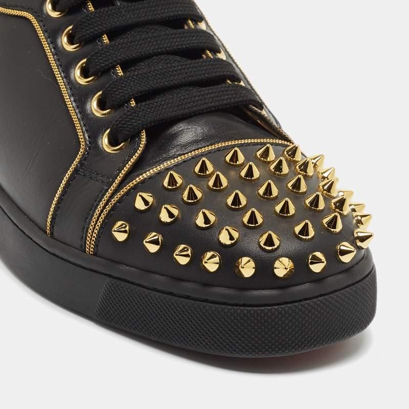 Christian Louboutin Black Leather Louis Junior Spikes Low Top Sneakers Size 36.5 2