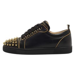 Christian Louboutin Black Leather Louis Junior Spikes Low Top Sneakers Size 36.5