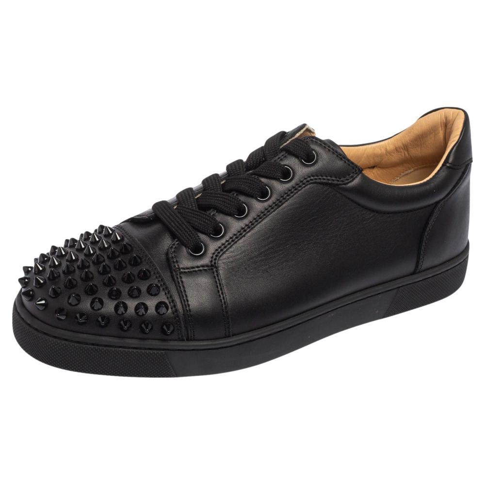 Christian Louboutin Black Leather Louis Junior Spikes Low Top Sneakers Size 38