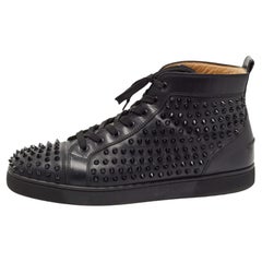 Christian Louboutin Black Leather Louis Spike High Top Sneakers Size 46