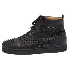 Christian Louboutin Black Leather Louis Spike Sneakers Size 43.5