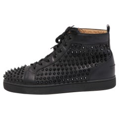 Christian Louboutin Schwarze Louis Spike Turnschuhe aus Leder Größe 43,5