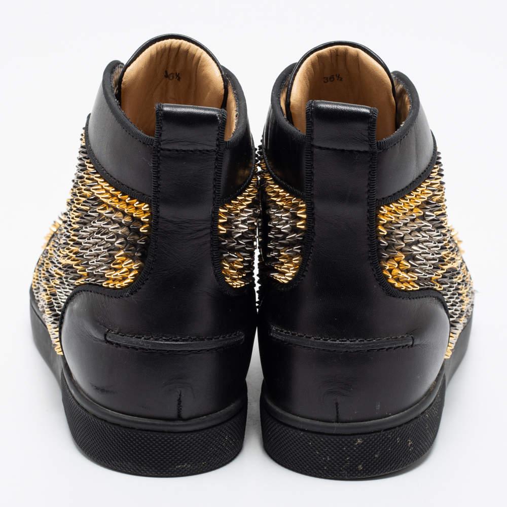 Christian Louboutin Black Leather Louis Spikes High-Top Sneakers Size 36.5 In Good Condition For Sale In Dubai, Al Qouz 2