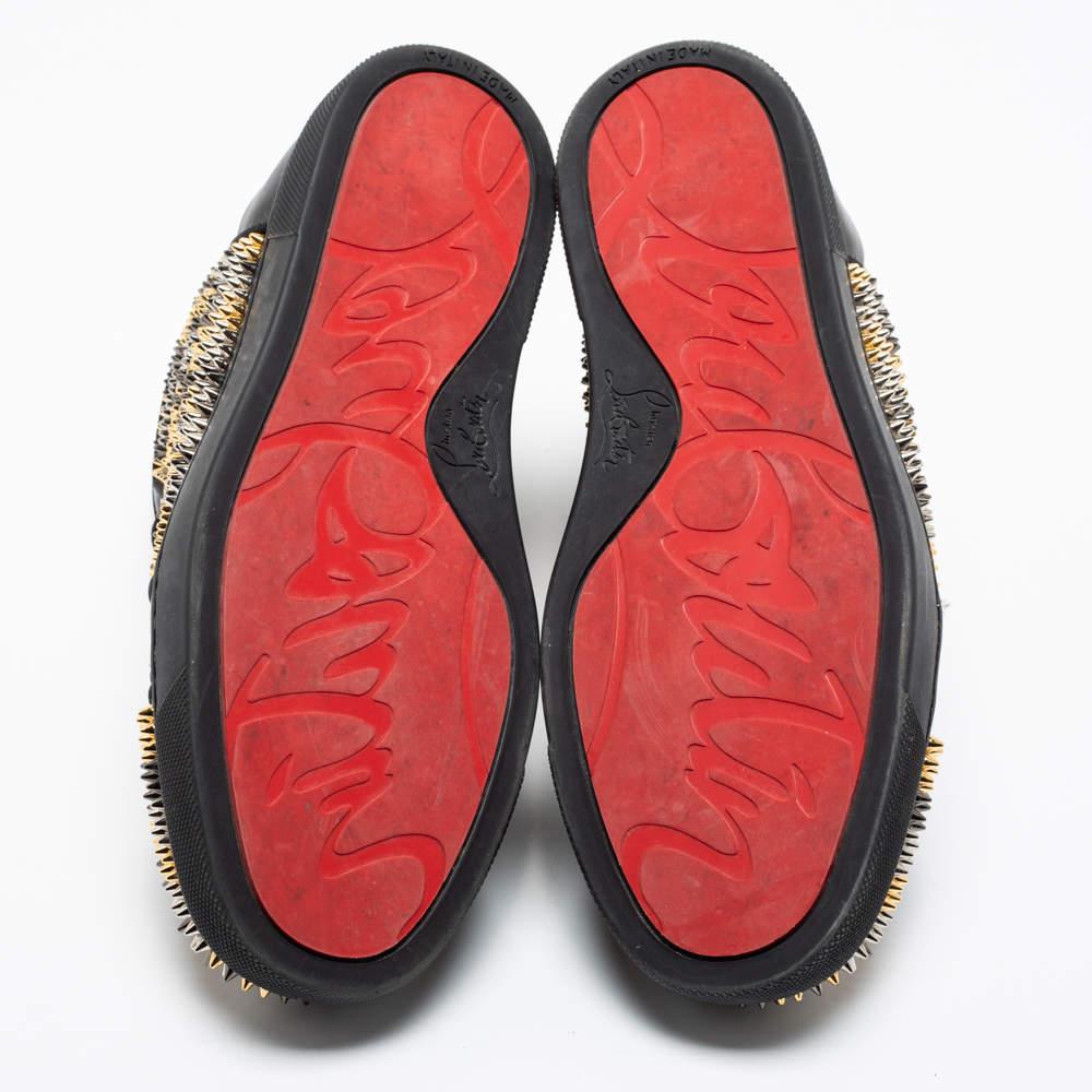 Women's Christian Louboutin Black Leather Louis Spikes High-Top Sneakers Size 36.5